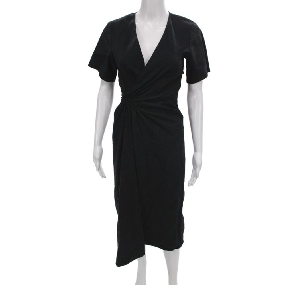 A.L.C. Womens Wrap Dress Black V-Neck Short Sleeve Linen Blend Size 0